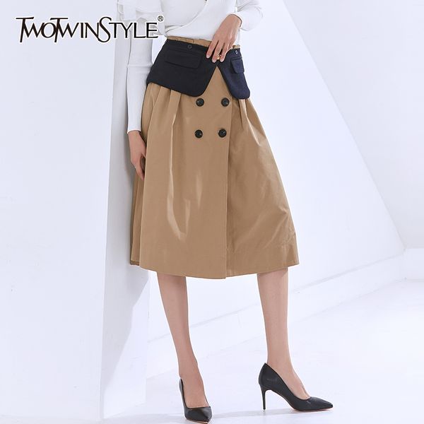 twotwinstyle khaki patchwork skirt for women high waist hit color elegant knee length skirts female fashion clothing style 210517, Black
twotwinstyle khaki patchwork skirt for women high waist hit color elegant knee length skirts female fashion clothing style 210517, Black