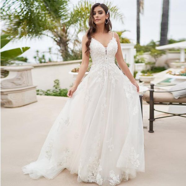 other wedding dresses spaghetti straps boho 2021 v neck backless bohemian lace bride dress tulle long beach open back bridal gown, White
other wedding dresses spaghetti straps boho 2021 v neck backless bohemian lace bride dress tulle long beach open back bridal gown, White