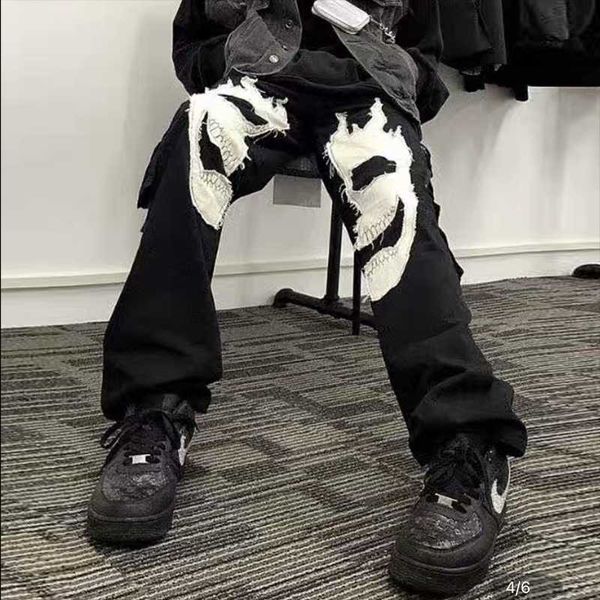 men's pants skull embroidery pockets cargo harajuku men and women hip hop oversize elastic waist overalls loose streetwear trousers, Black
men's pants skull embroidery pockets cargo harajuku men and women hip hop oversize elastic waist overalls loose streetwear trousers, Black
