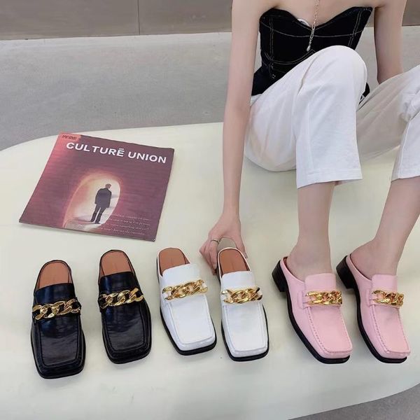 slippers square toe women slip on roman style metal chain shallow slides party flats heeled black white pink summer
slippers square toe women slip on roman style metal chain shallow slides party flats heeled black white pink summer