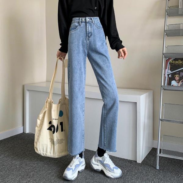 women's jeans rough edge straight tube wide leg autumn 2021 high waist loose and thin student versatile long pants, Blue
women's jeans rough edge straight tube wide leg autumn 2021 high waist loose and thin student versatile long pants, Blue