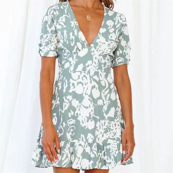 women chic dress v-neck puff sleeve ruffle print mini dress pleated female print summer dresses 210524, Black;gray
women chic dress v-neck puff sleeve ruffle print mini dress pleated female print summer dresses 210524, Black;gray