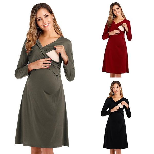 maternity long sleeve dresses nursing clothes women pregnancy v-neck summer dress soft for pregnant, White
maternity long sleeve dresses nursing clothes women pregnancy v-neck summer dress soft for pregnant, White
