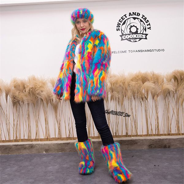 womens warm plush snow boots ladies faux fox fur coat fluffy color headband set winter luxury fashion furry thick cotton shoes, Black
womens warm plush snow boots ladies faux fox fur coat fluffy color headband set winter luxury fashion furry thick cotton shoes, Black