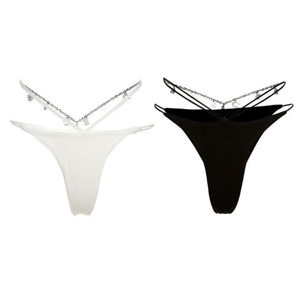 women's panties women low waist thong rhinestone letters chain strappy lingerie, Black;pink