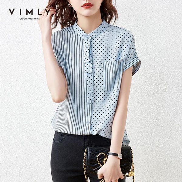 women's blouses & shirts vimly summer button up shirt elegant ladies dot spliced stand collar vintage blouse short sleeve female blusa, White
women's blouses & shirts vimly summer button up shirt elegant ladies dot spliced stand collar vintage blouse short sleeve female blusa, White