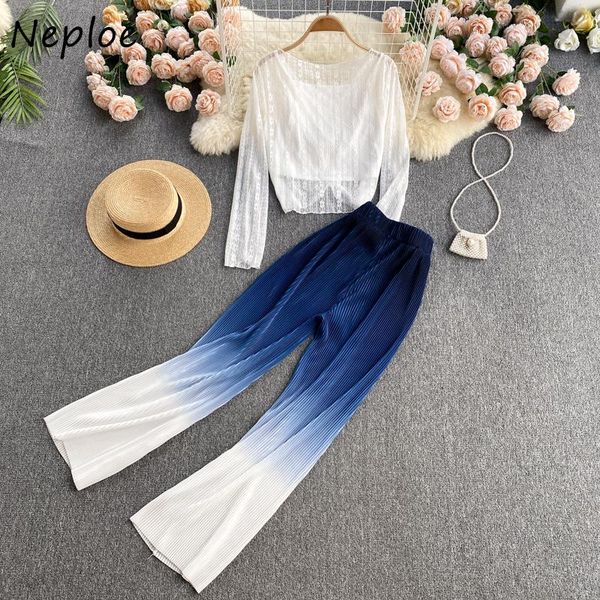 women's two piece pants neploe women pant sets 3pcs bottoming tank + v-neck lace long sleeve shirts high slim waist gradient wide leg, White
women's two piece pants neploe women pant sets 3pcs bottoming tank + v-neck lace long sleeve shirts high slim waist gradient wide leg, White