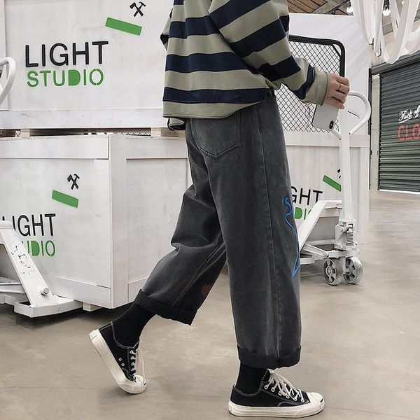 men's jeans autumn men washed fashion print casual denim trousers man streetwear wild hip hop loose straight jeansmale clothes t9a1, Blue
men's jeans autumn men washed fashion print casual denim trousers man streetwear wild hip hop loose straight jeansmale clothes t9a1, Blue
