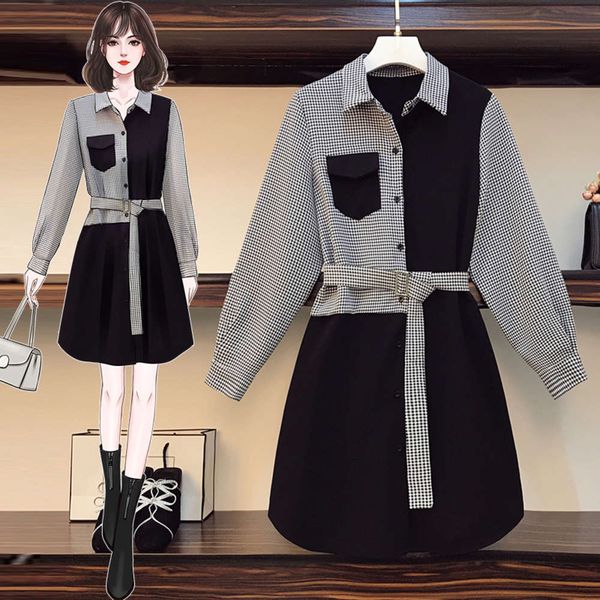 casual dresses dress large size women's early spring fat sister foreign style age reducing plaid waist slim shirt 2pv7, Black;gray
casual dresses dress large size women's early spring fat sister foreign style age reducing plaid waist slim shirt 2pv7, Black;gray