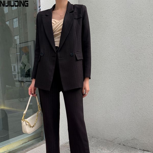 women korea ol striped one button blazers suits spring autumn jacket and long pant two piece office lady clothing set 210514, White;black
women korea ol striped one button blazers suits spring autumn jacket and long pant two piece office lady clothing set 210514, White;black