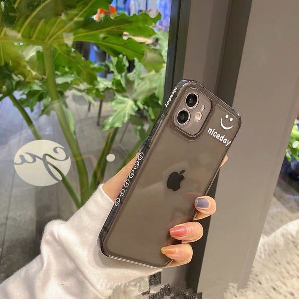 cartoon side pattern for apple 12 mobile phone case straight edge tpu transparent iphone11 / xs / 8 soft case simple