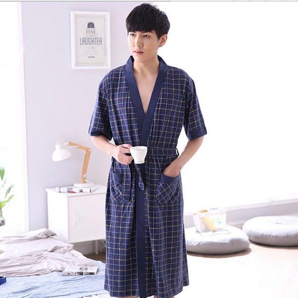 men's sleepwear style plaid mens robe half sleeve shawl collar kimono knitted cotton sleep lounge robes, Black;brown
men's sleepwear style plaid mens robe half sleeve shawl collar kimono knitted cotton sleep lounge robes, Black;brown