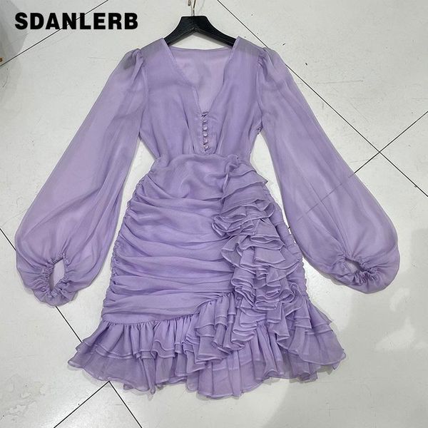 casual dresses 2021 spring french style temperament retro long-sleeved pleating dress women's elegant ruffled v-neck slim waist, Black;gray 
casual dresses 2021 spring french style temperament retro long-sleeved pleating dress women's elegant ruffled v-neck slim waist, Black;gray