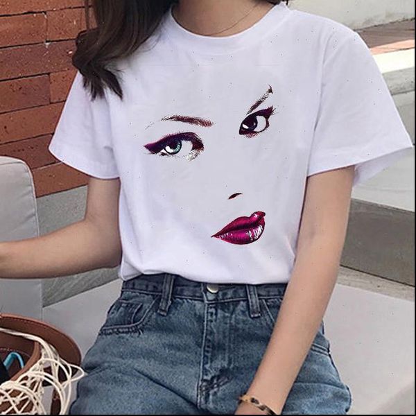 face women t shirt makeup printed girls shirts harajuku aesthetic casual cotton femme graphic vintage, White
face women t shirt makeup printed girls shirts harajuku aesthetic casual cotton femme graphic vintage, White