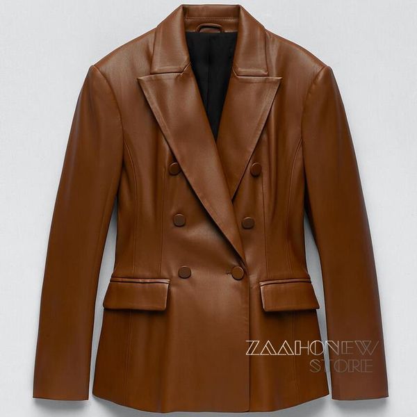 women's suits & blazers zaaho 2021 brown faux leather blazer women autumn winter casual long sleeve double breasted slim female coats, White;black
women's suits & blazers zaaho 2021 brown faux leather blazer women autumn winter casual long sleeve double breasted slim female coats, White;black