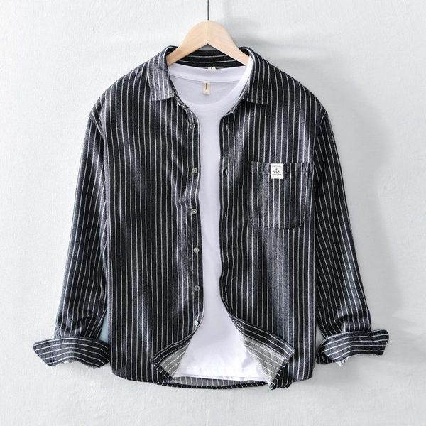 men's casual shirts 513 fresh and versatile shirt loose long sleeve striped coat wear, White;black
men's casual shirts 513 fresh and versatile shirt loose long sleeve striped coat wear, White;black