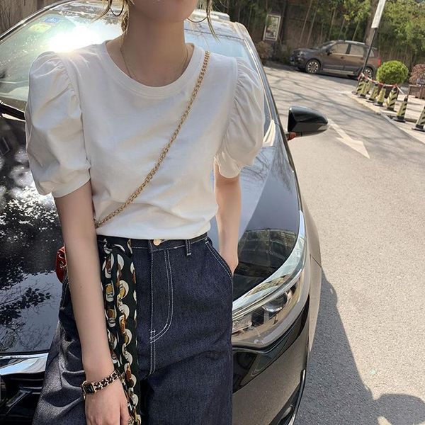 women's t-shirt puff sleeve short-sleeved 2021 summer female fashion student round neck pure cotton bottoming shirt, White
women's t-shirt puff sleeve short-sleeved 2021 summer female fashion student round neck pure cotton bottoming shirt, White