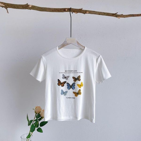 women's t-shirt o neck butterfly print cotton shirt women short sleeve cropped 2021 summer, White
women's t-shirt o neck butterfly print cotton shirt women short sleeve cropped 2021 summer, White