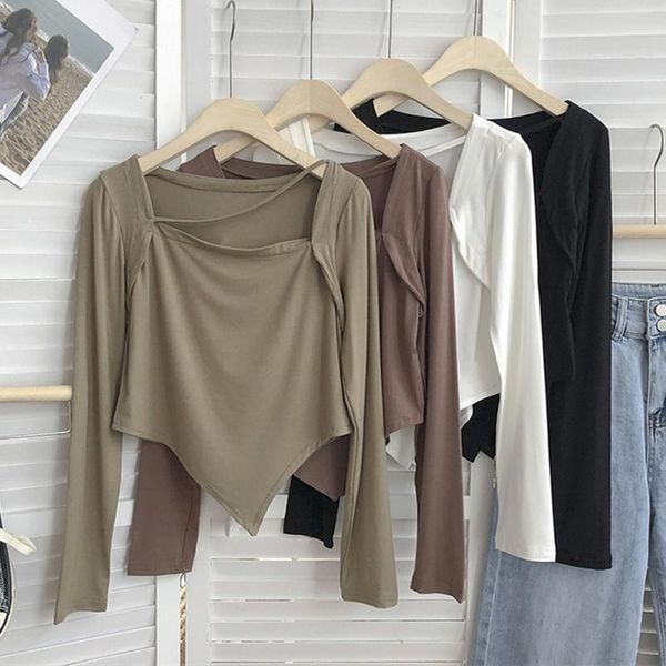 women's t-shirt women korean casual lady autumn winter fashion square collar long sleeves design solid slim streetwear tees, White
women's t-shirt women korean casual lady autumn winter fashion square collar long sleeves design solid slim streetwear tees, White