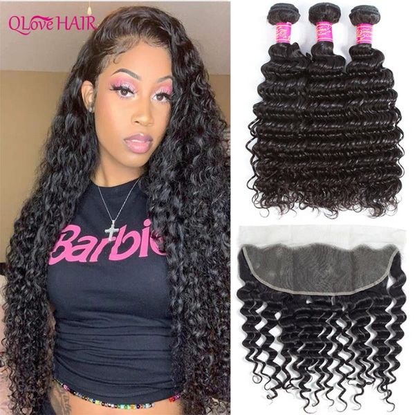 human hair bulks qlove deep wave bundles with frontal 13x4 lace malaysian remy 3/4 closure, Black
human hair bulks qlove deep wave bundles with frontal 13x4 lace malaysian remy 3/4 closure, Black