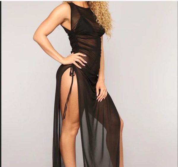 women's swimwear women high split tie-up sundress beach style black see through cover-ups bikini swimmwear sleeveless cover up bathing, White;black
women's swimwear women high split tie-up sundress beach style black see through cover-ups bikini swimmwear sleeveless cover up bathing, White;black