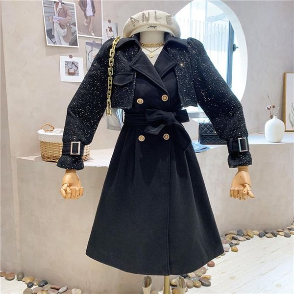 women's trench coats niche design clothing autumn splicing double breasted coat long sleeve medium length windbreaker jacket, Tan;black
women's trench coats niche design clothing autumn splicing double breasted coat long sleeve medium length windbreaker jacket, Tan;black