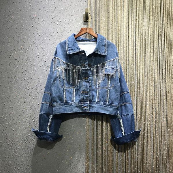 women's jackets chaquetas mujer 2021 spring streetwear denim jacket women heavy industry rhinestone tassel jeans loose blue coat, Black;brown
women's jackets chaquetas mujer 2021 spring streetwear denim jacket women heavy industry rhinestone tassel jeans loose blue coat, Black;brown