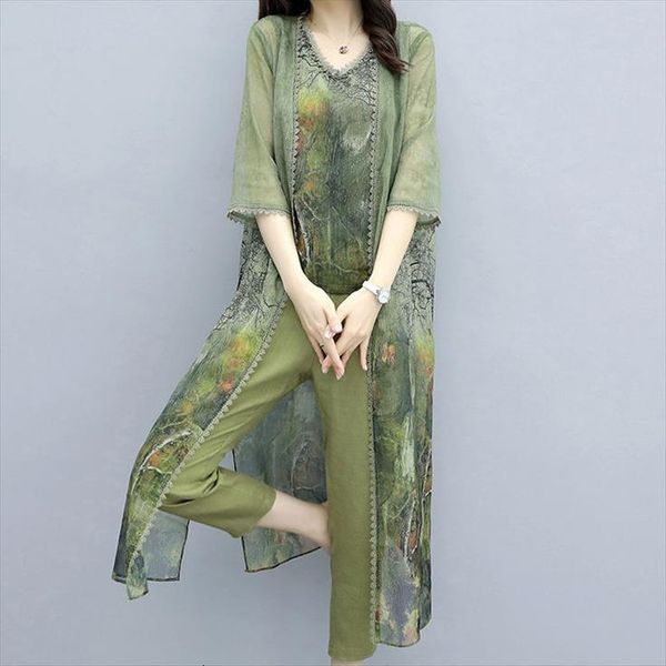 summer green chiffon printed 3 women tracksuits piece sets plus size vest cardigan cropped pants suits elegant womens femme, Gray
summer green chiffon printed 3 women tracksuits piece sets plus size vest cardigan cropped pants suits elegant womens femme, Gray
