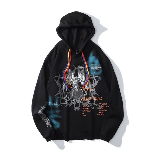 high street dark print hole male youth couple hip hop oversize pullover hoodie, Black
high street dark print hole male youth couple hip hop oversize pullover hoodie, Black