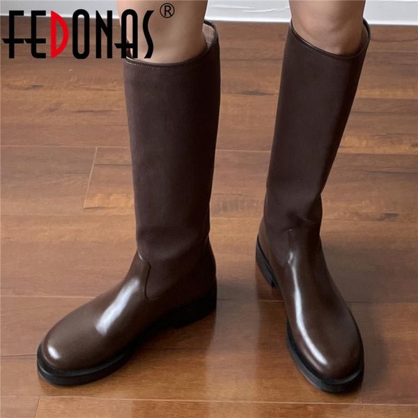 boots fedonas brand autumn winter knee high for women splicing genuine leather fashion concise low heels casual shoes woman, Black
boots fedonas brand autumn winter knee high for women splicing genuine leather fashion concise low heels casual shoes woman, Black