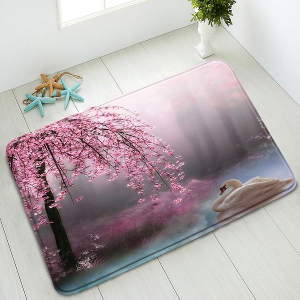 bath mats fantasy scenery non-slip bathroom mat pink cherry blossoms swan bedroom kitchen interior entrance doormat rug absorbent carpet 
bath mats fantasy scenery non-slip bathroom mat pink cherry blossoms swan bedroom kitchen interior entrance doormat rug absorbent carpet