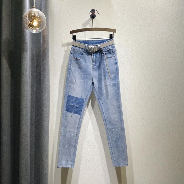 women's jeans european style hole for woman high waist female 2021 spring and summer contrast diamond stretch pencil pant, Blue
women's jeans european style hole for woman high waist female 2021 spring and summer contrast diamond stretch pencil pant, Blue