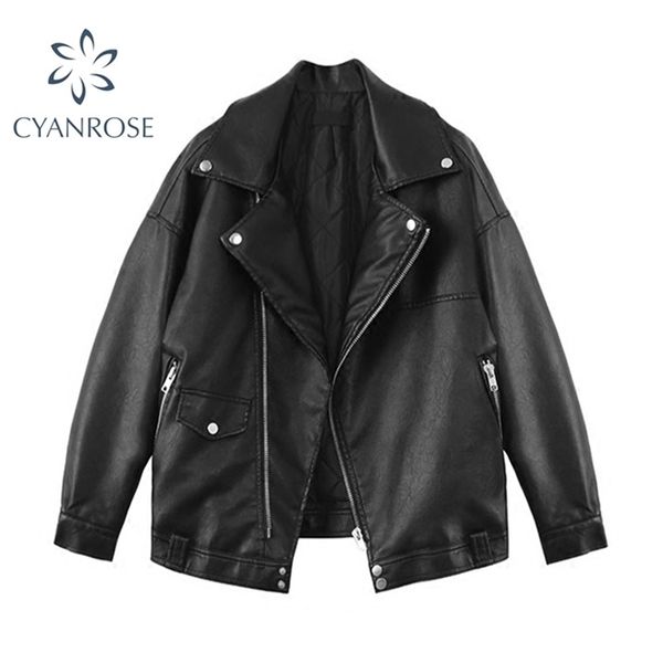 women's short washed pu leather jacket zipper bright colors ladies autumn winter biker motorcycle jackets female streetwear coat 210515, Black
women's short washed pu leather jacket zipper bright colors ladies autumn winter biker motorcycle jackets female streetwear coat 210515, Black