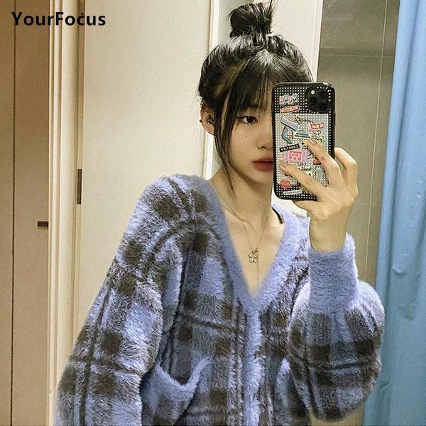robe pull femme harajuku vintage kpop korean blue plaid cardigan knitted sweater women loose sweaters hiver women's knits & tees, White
robe pull femme harajuku vintage kpop korean blue plaid cardigan knitted sweater women loose sweaters hiver women's knits & tees, White