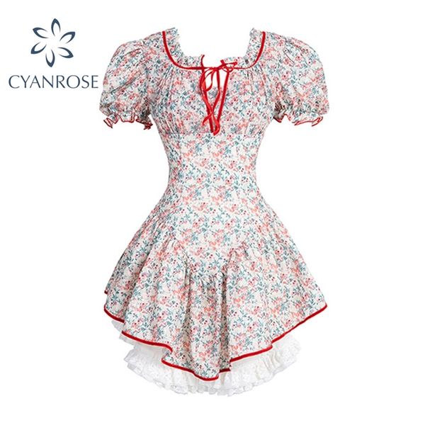 high waist short sleeve splicing women dresses summer court style vintage elegant square collar flower printed lady dress 210430, Black;gray
high waist short sleeve splicing women dresses summer court style vintage elegant square collar flower printed lady dress 210430, Black;gray