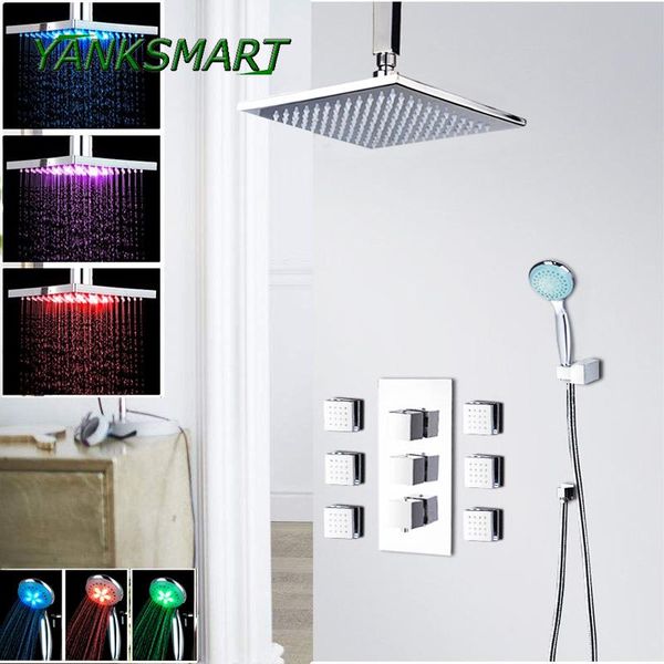 modern wall mounted chrome shower faucet column set single handle led light rain head and handshower bathroom sets
modern wall mounted chrome shower faucet column set single handle led light rain head and handshower bathroom sets