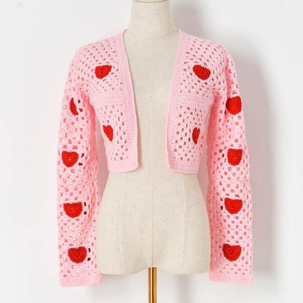 women's knits & tees hand hook hollow heart v-neck long-sleeved knitted cute sweater small cardigan short coat women clothe, White
women's knits & tees hand hook hollow heart v-neck long-sleeved knitted cute sweater small cardigan short coat women clothe, White