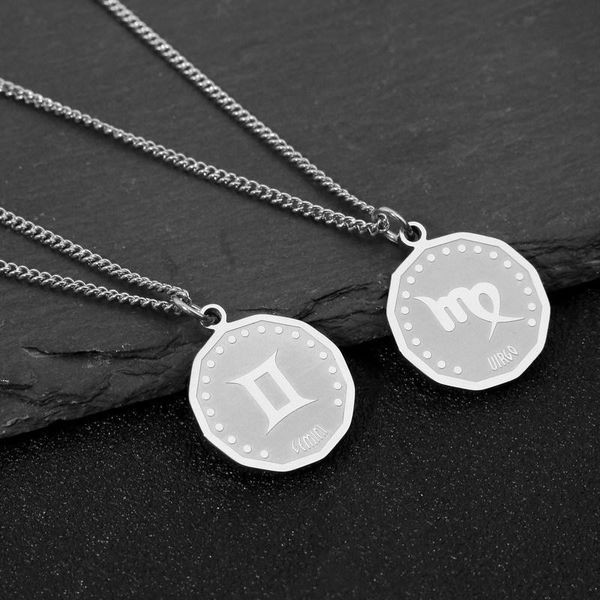pendant necklaces twelve constellation coin necklace men's and women's titanium steel hip hop couple accessories, Silver
pendant necklaces twelve constellation coin necklace men's and women's titanium steel hip hop couple accessories, Silver