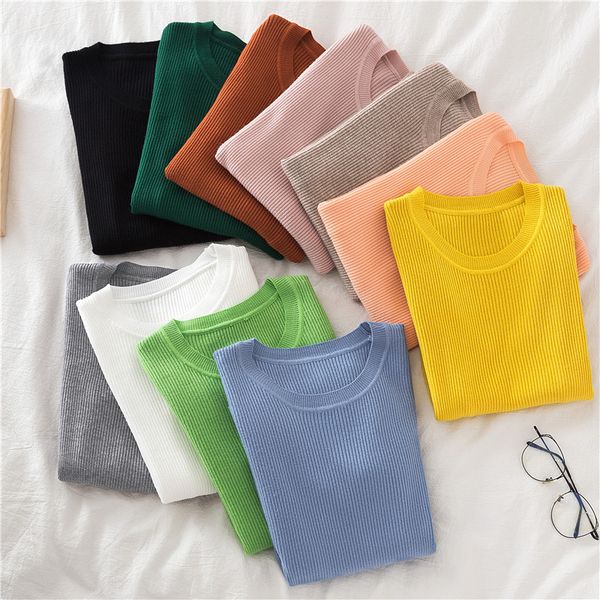sweater women autumn winter slim korean tight long-sleeved bottoming women's short o neck women pullovers 210420, White;black
sweater women autumn winter slim korean tight long-sleeved bottoming women's short o neck women pullovers 210420, White;black