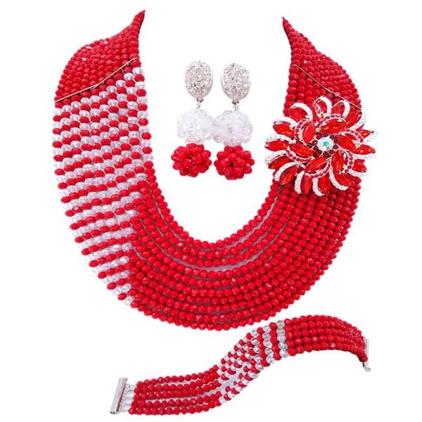 earrings & necklace opaque red and clear ab crystal bead fashion african jewelry set for women nigerian wedding costume, Silver
earrings & necklace opaque red and clear ab crystal bead fashion african jewelry set for women nigerian wedding costume, Silver