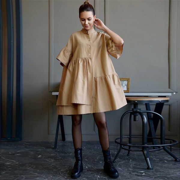 casual dresses short butterfly sleeve loose mini woman single breasted stand collar fashionable 2021 summer znxj, Black;gray
casual dresses short butterfly sleeve loose mini woman single breasted stand collar fashionable 2021 summer znxj, Black;gray