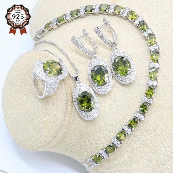 wedding jewelry sets 925 silver set for women olive green zircon bracelet earrings necklace pendant ring gift box, Slivery;golden
wedding jewelry sets 925 silver set for women olive green zircon bracelet earrings necklace pendant ring gift box, Slivery;golden