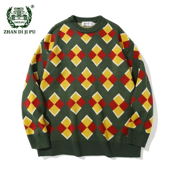 men's sweaters vintage harajuku rhombus patch color jacquard men casual oversize loose o-neck pullover long sleeve knitted sweater, White;black
men's sweaters vintage harajuku rhombus patch color jacquard men casual oversize loose o-neck pullover long sleeve knitted sweater, White;black