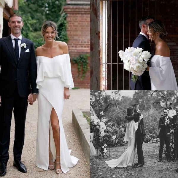 off shoulder boho garden wedding gowns 2021 modern soft satin long sleeve bridal dress front slit sweep train robes de mariée mermaid simple, White
off shoulder boho garden wedding gowns 2021 modern soft satin long sleeve bridal dress front slit sweep train robes de mariée mermaid simple, White