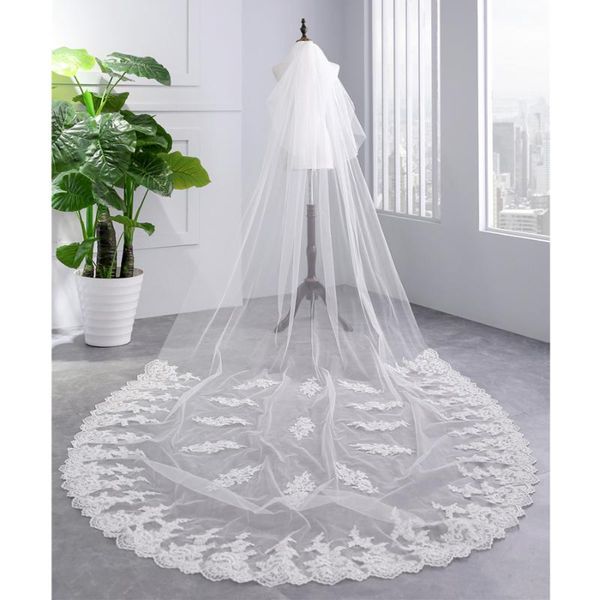 bridal veils white/ivory 3.5m cathedral length lace edge appliqued head veil with comb long wedding accessories velos de novia, Black
bridal veils white/ivory 3.5m cathedral length lace edge appliqued head veil with comb long wedding accessories velos de novia, Black