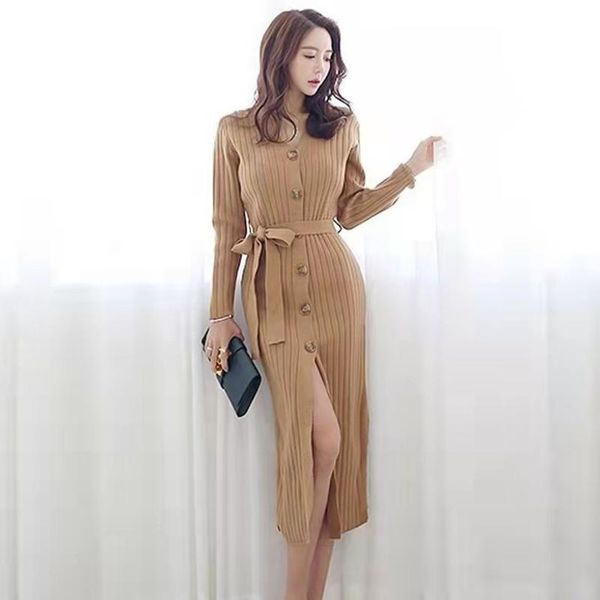 casual dresses autumn winter women vintage long dress v-neck sleeve sashes party female single breasted knitted sweater, Black;gray
casual dresses autumn winter women vintage long dress v-neck sleeve sashes party female single breasted knitted sweater, Black;gray