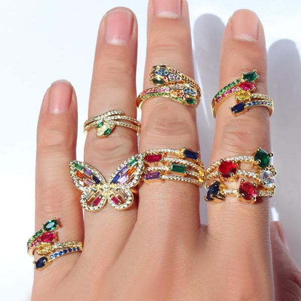 cluster rings charm rainbow ring tredny brand copper 18k golden open women fashion jewelry for female party gift, Golden;silver
cluster rings charm rainbow ring tredny brand copper 18k golden open women fashion jewelry for female party gift, Golden;silver