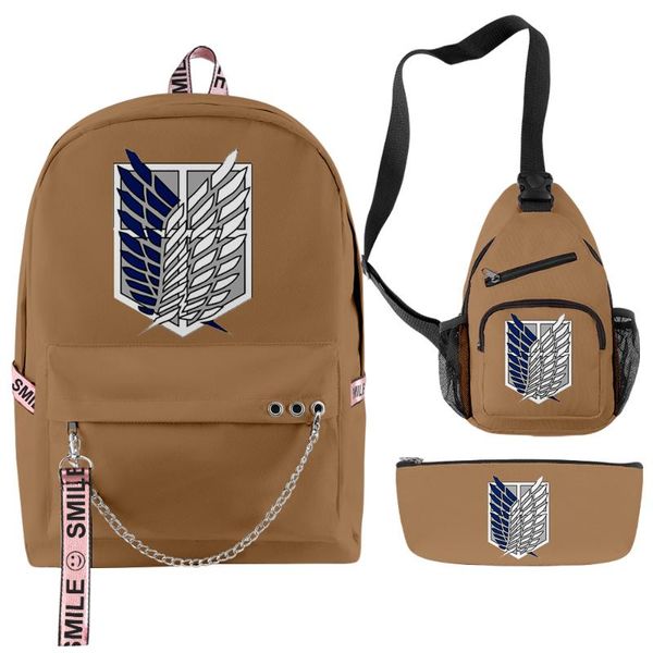 school bags attack on titan merch cool and simple backpack three-piece suit men women casual chest bag pencil case