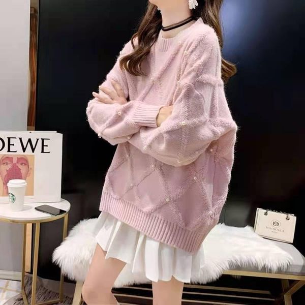 women's sweaters 2021 autumn sweater long sleeve pullover japanese foreign style sweet wild beaded women loose wear, White;black
women's sweaters 2021 autumn sweater long sleeve pullover japanese foreign style sweet wild beaded women loose wear, White;black