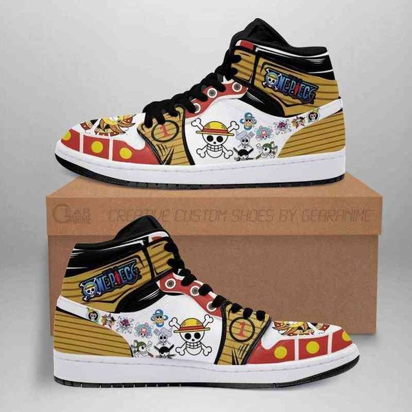 straw hat sho jolly roger high boots anime sneakers, Black
